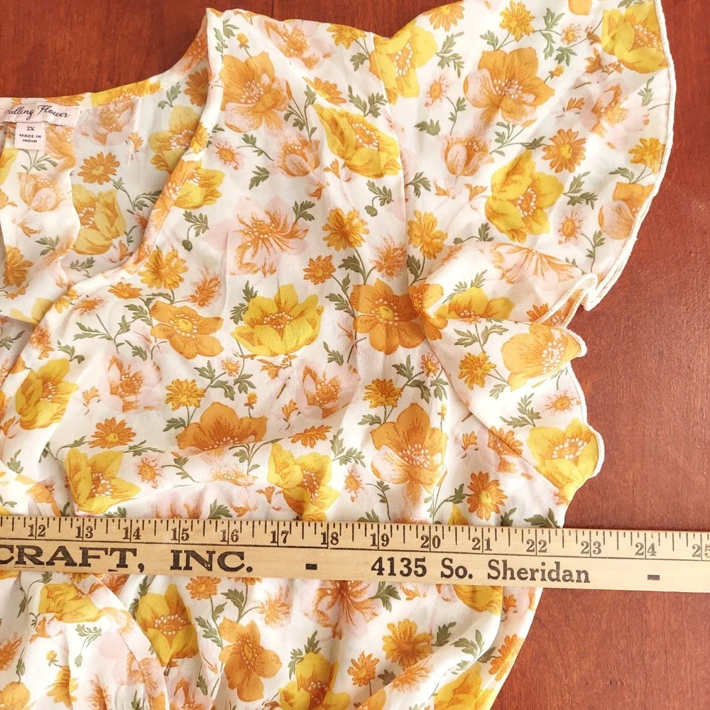 Womens 2X Floral Midi Dress Cottagecore Prairie Romantic Faux Wrap Tie Belt - Picture 10 of 11